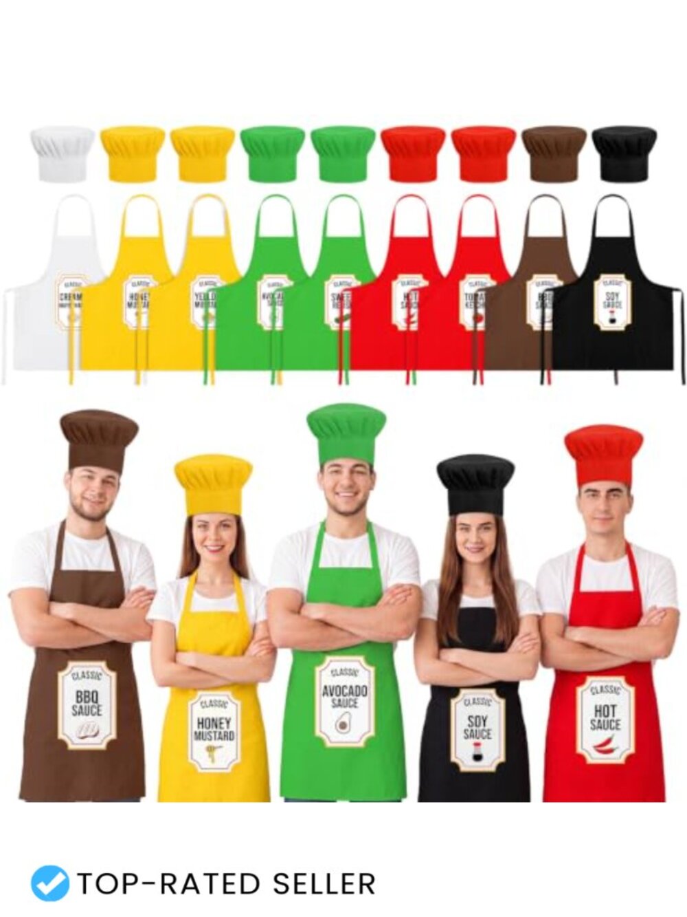 Halloween Condiment Group Costume Set 9 Aprons & Chef Hats Adult